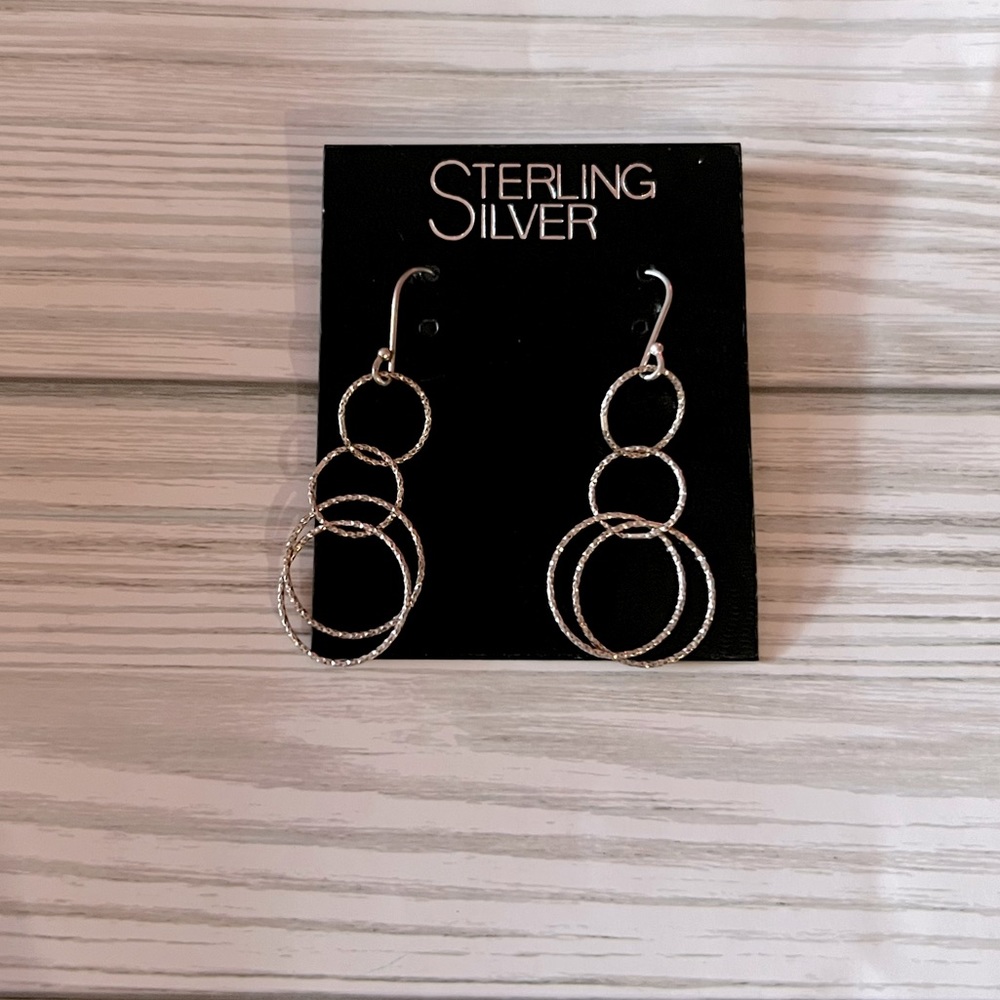 Sale Sterling Hammered Triple Circle Dangle Earrings